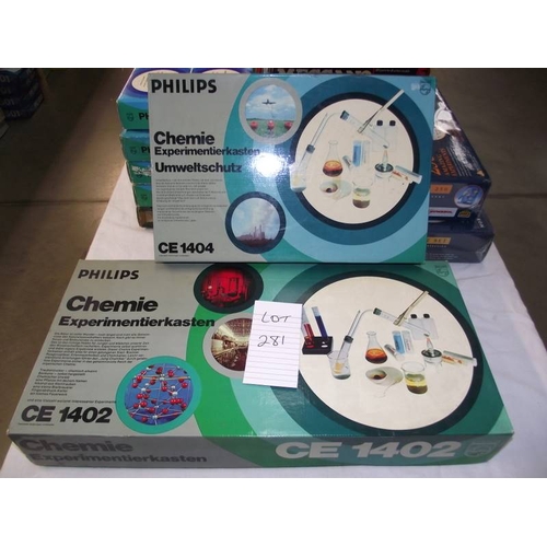 281 - 2 Philips chemistry sets (German) CE1404 and CE1402, small one is sealed inside, some components may... 