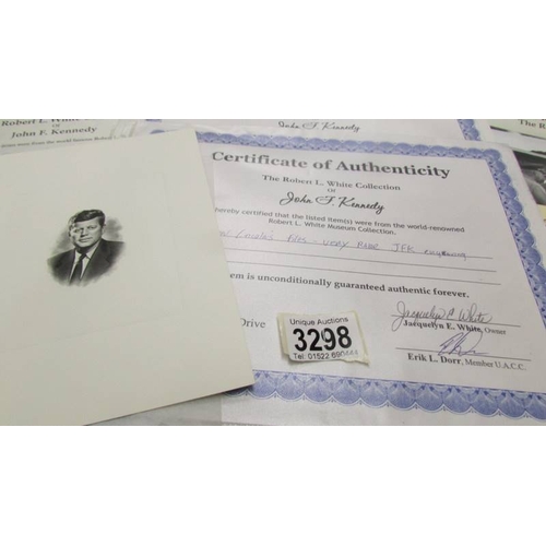 3298 - Various photographs and ephemera relating to JFK from the Robert L White collection.
