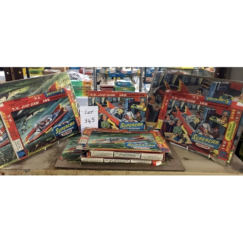 345 - 6 Supercar TV jigsaws, 2 made up with boxes, 3 in boxes and 1 empty box, completeness unknown