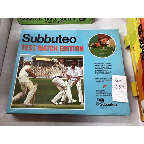 453 - A Subbuteo test match edition, may be missing some components, so being sold as seen, collect only