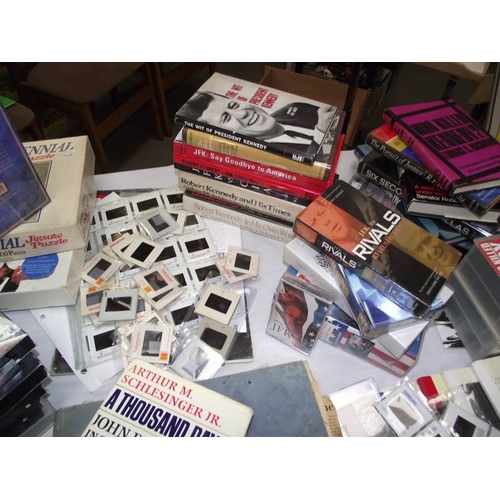 480 - A large quantity of JFK, Kennedy related books, videos, slides etc.