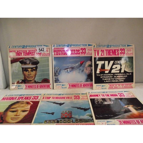 542 - A set of 6 TV 21 Century 33 rpm mini album records, Stingray, Thunderbirds etc.,