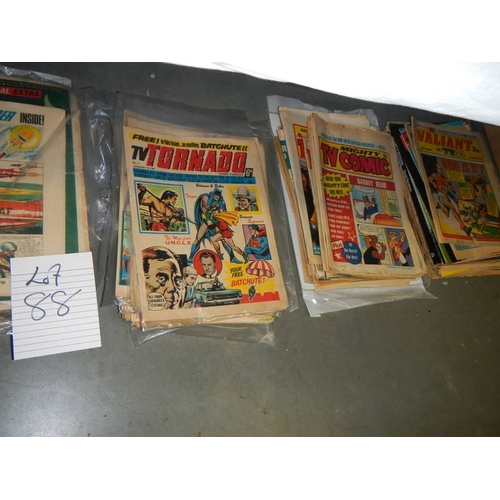 88 - A large quantity of comics including Valiant, Tornado, TV Comic etc.,