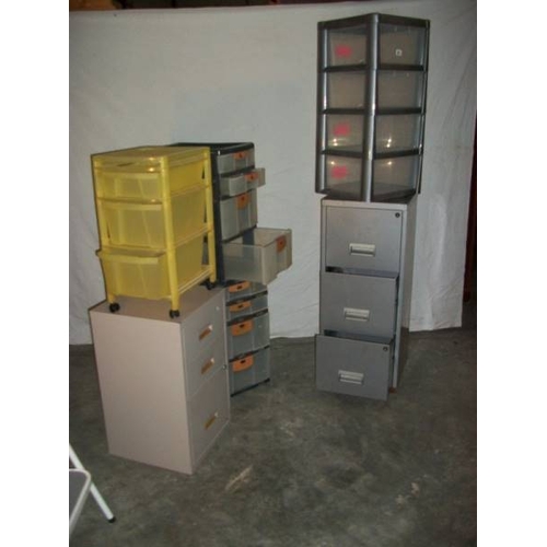 502 - 6 cabinets being 2 metal 3 drawer filing cabinets 40 x 40 x 95 cm and 40 x 40 x 65 cm and 4 plastic ... 