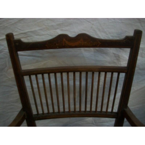 505 - 2 Bentwood chairs and an Edwardian inlaid spindle back chair.