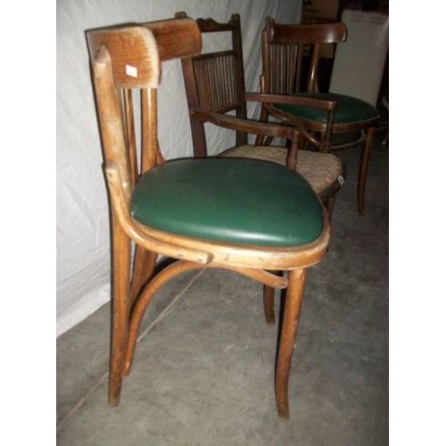 505 - 2 Bentwood chairs and an Edwardian inlaid spindle back chair.