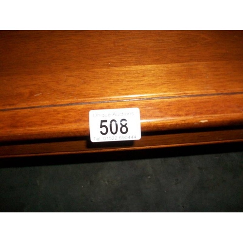 508 - A good solid mahogany side table on tapered legs with carving to top,  122 cm long, 67 cm wide and 4... 