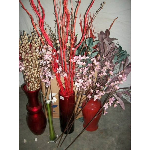 516 - A dried flower collection, 2 glass and four coloured.