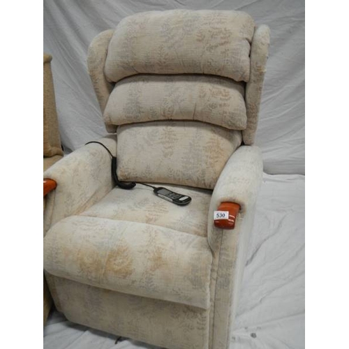 530 - 2 Celebrity single reclining chairs with controls. (one in need of recovering).