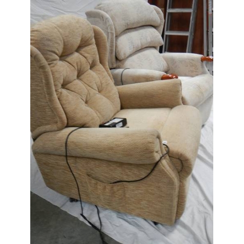 530 - 2 Celebrity single reclining chairs with controls. (one in need of recovering).