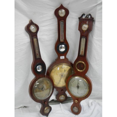 535 - 3 Victorian banjo barometers in need of restoration.