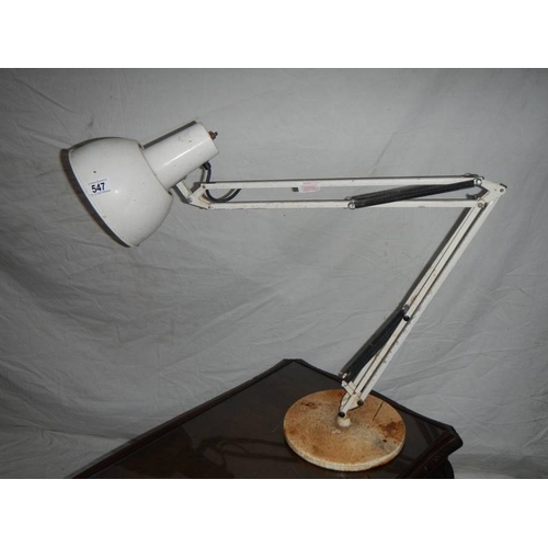 547 - A large white angle poise lamp with weighted bottom.