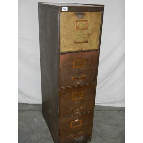 588 - A glorious 1930's filing cabinet having 4 solid drawers with spring loaded separater's, 132 x 37 x 6... 