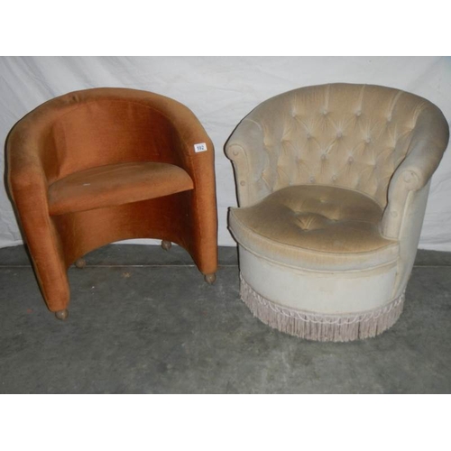 592 - An Edwardian tub chair and a modern tub chair.