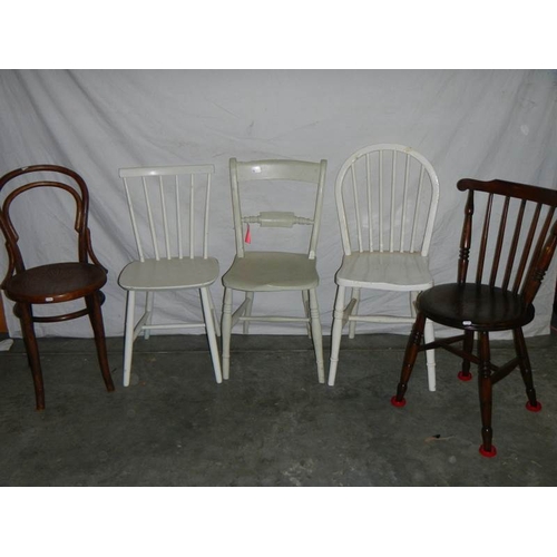 597 - 4 old chairs including a bentwood.