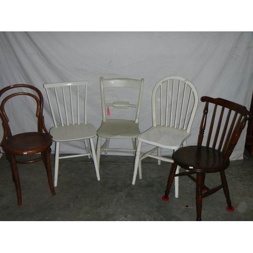 597 - 4 old chairs including a bentwood.