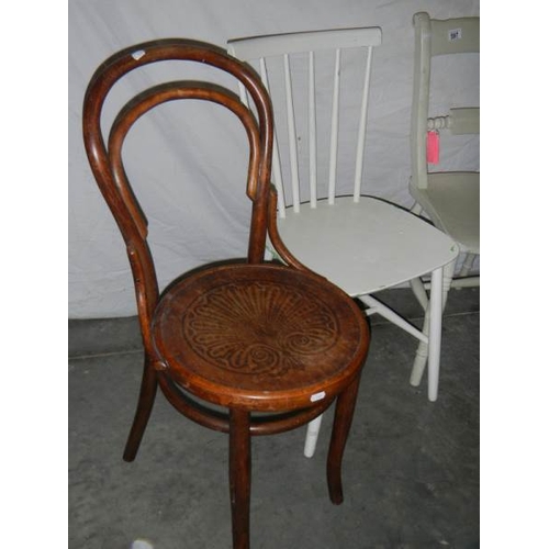 597 - 4 old chairs including a bentwood.