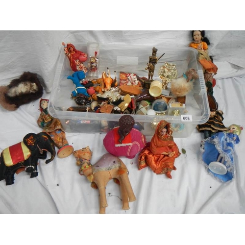 608 - A good collection of dolls/animals/ornaments etc.,