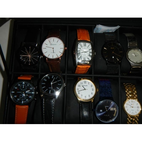 639 - 10 good gent's wristwatches in case.