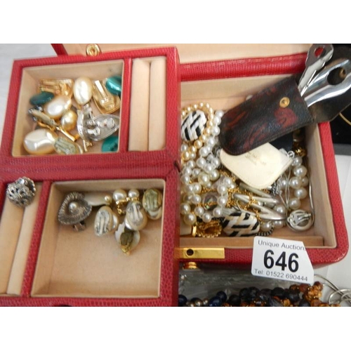 646 - A jewellery box and a tray of jewellery etc.,