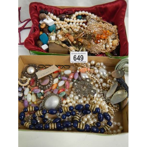 649 - 2 trays of costume jewellery.