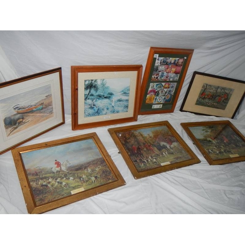 674 - A good mixed lot of pictures including set of 3 hunting prints etc.,