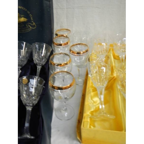 675 - 3 good sets of drinking glasses including set of 6 but only 5 are gilded.