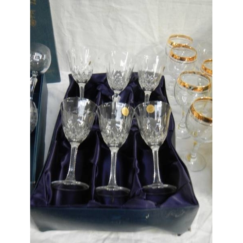 675 - 3 good sets of drinking glasses including set of 6 but only 5 are gilded.