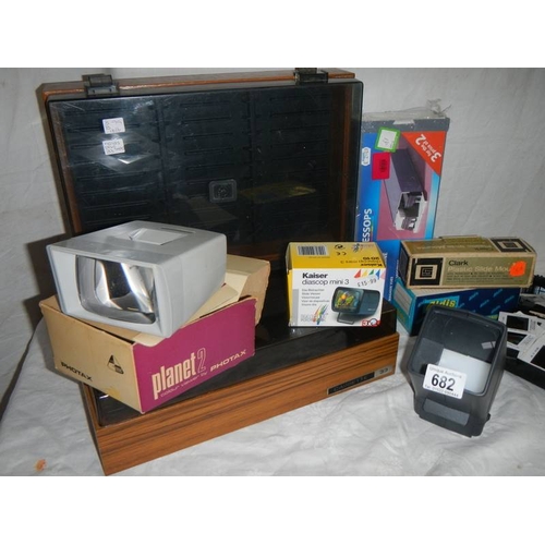 682 - 2 Cassette trays, film slide cases, slide viewers etc.,