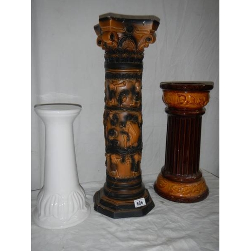 686 - 3 good ceramic jardiniere stands, tallest 64 cm.