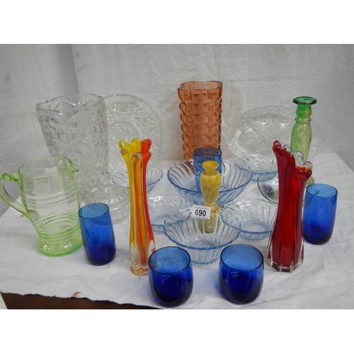 690 - A mixed lot of coloured and other glass ware, in good condition.