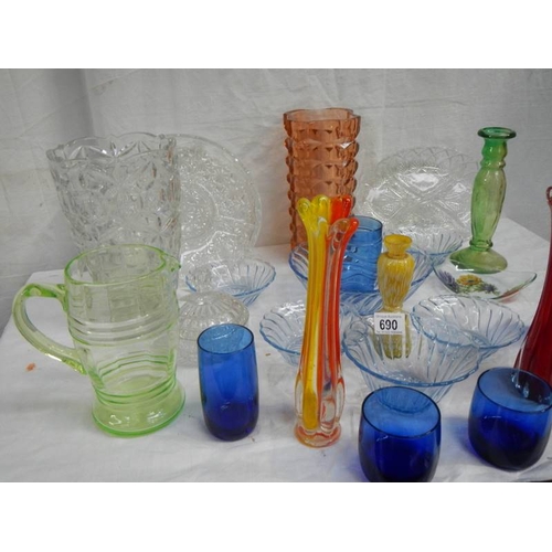 690 - A mixed lot of coloured and other glass ware, in good condition.