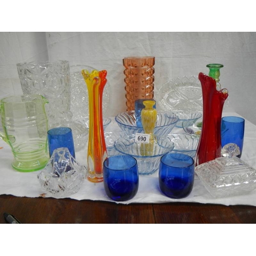 690 - A mixed lot of coloured and other glass ware, in good condition.