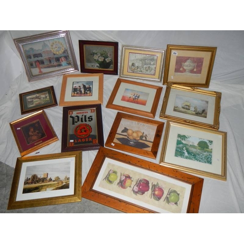 694 - 14 framed and glazed pictures.