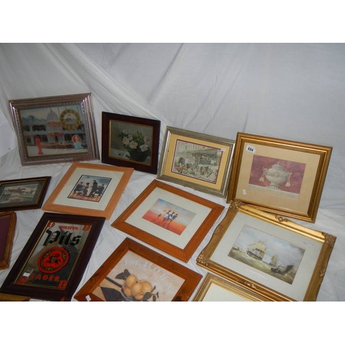 694 - 14 framed and glazed pictures.