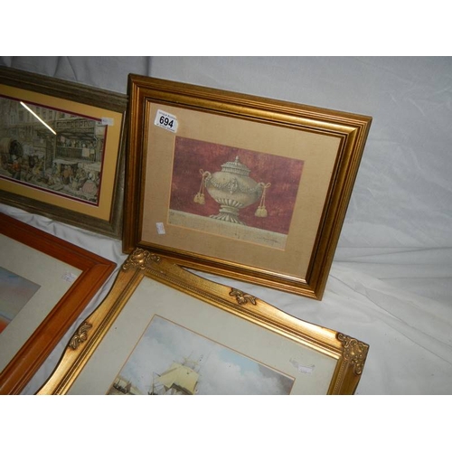 694 - 14 framed and glazed pictures.