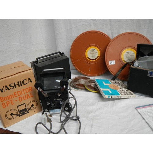 717 - A mixed lot of old film reels, Minolta camera, Yachica 8mm editor, Imac 100 etc.,