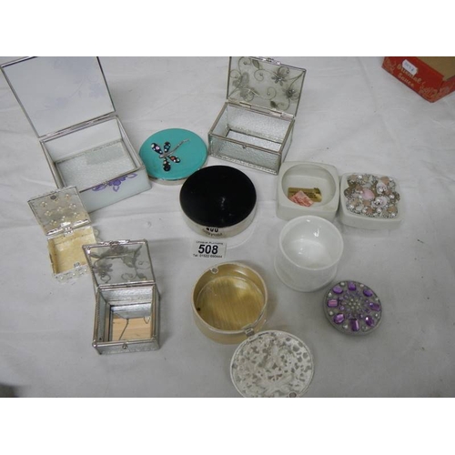 508 - 8 assorted pill and trinket boxes including enamel.