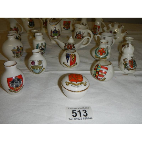 513 - 21 pieces of assorted crested china, all in good condition.