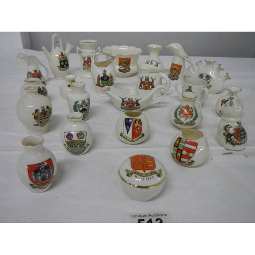 513 - 21 pieces of assorted crested china, all in good condition.