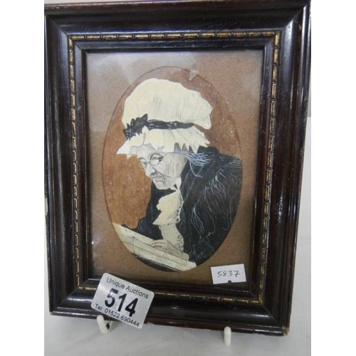 514 - A framed watercolour portrait of an elderly lady, signed W Hill.