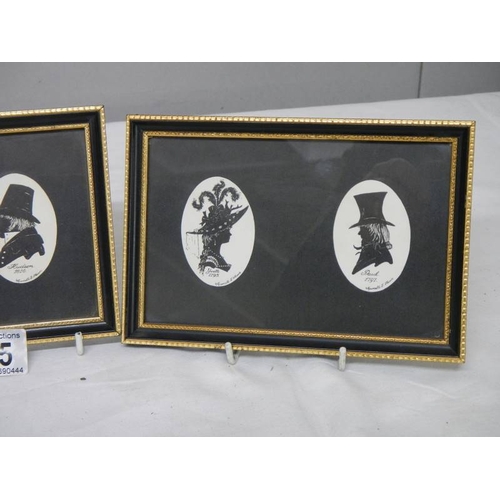 515 - 2 framed and glazed double silhouettes and a single silhouette of Victorian people.