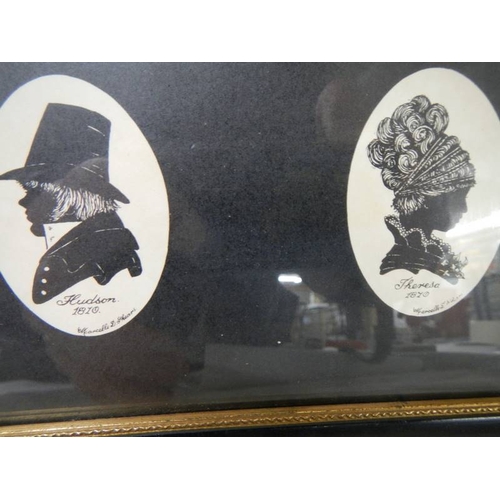 515 - 2 framed and glazed double silhouettes and a single silhouette of Victorian people.