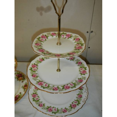 519 - A Royal Albert Old Country roses 2 tier cake stand together with a Colclough 3 tier cake stand.