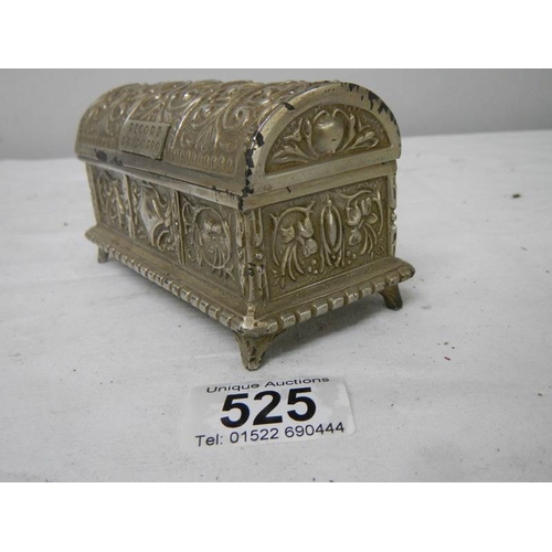 525 - A good domed top trinket box with blue lining.