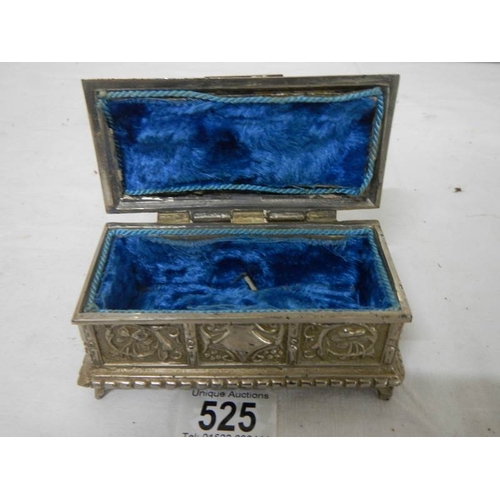 525 - A good domed top trinket box with blue lining.