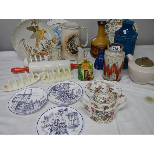 778 - A mixed lot of interesting ceramics including Poole, Coalport, art pottery, collector's plate, toast... 