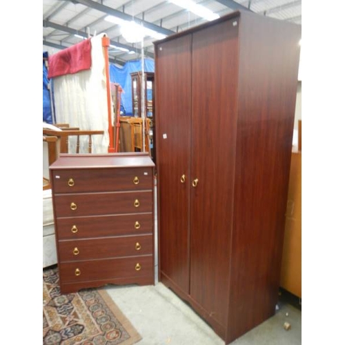 816 - A 2 door wardrobe and a 5 drawer chest, in good clean condition.