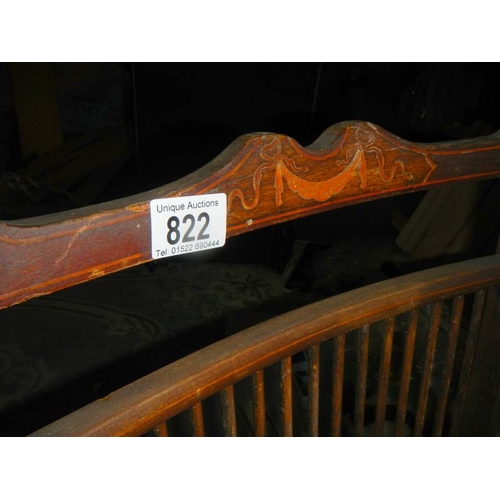 822 - A small inlaid mahogany spindle back bedroom chair and a Queen Anne leg chair.