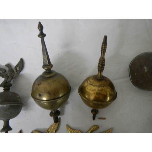 544 - A quantity of 19/20th century brass grandfather clock hood finials including 3 new reproduction exam... 